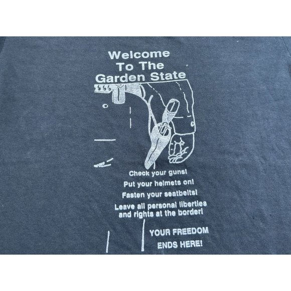 Vintage Welcome To Garden State Shirt Gun Freedom Black Made In Usa Single Stitc - Picture 3 of 4